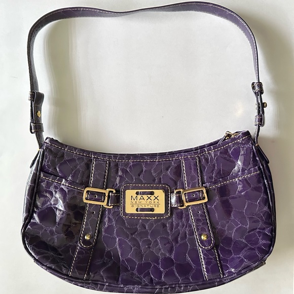 Maxx NY Y2K purple gold shoulder bag faux crocodile alligator pockets keychain - Picture 4 of 15
